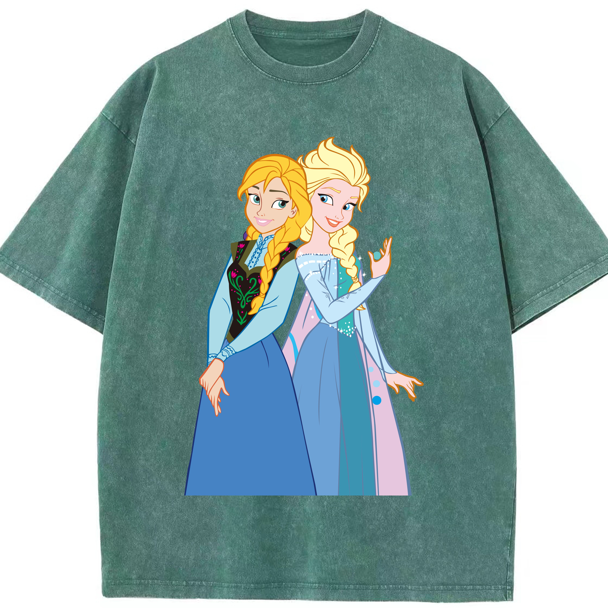 （画像用） アナと雪の女王 アンナ エルサ Frozen Anna Elsa 綿100% ヴィンテージ風 半袖Tシャツ（フロントプリント）
